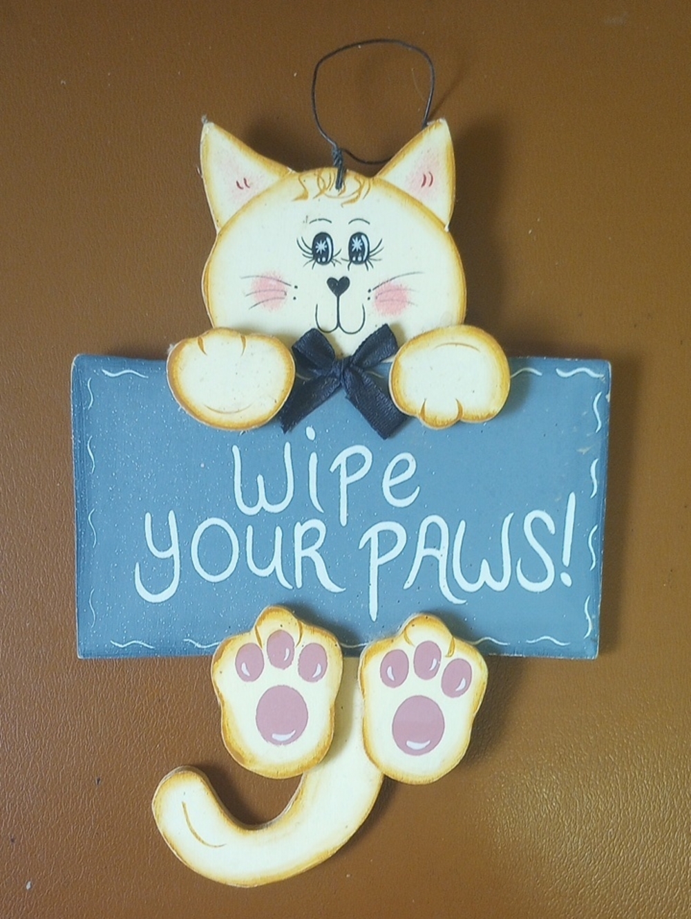 Wipe Your Paws! Vintage Cat/ Kitten Wall Decor. Cream Blue Pink Black White